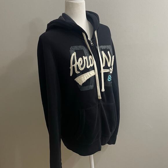Aeropostale Y2K Hoodie Embroidered  Full Zip  Embroidered Spellout Sz XL Black - Picture 11 of 11